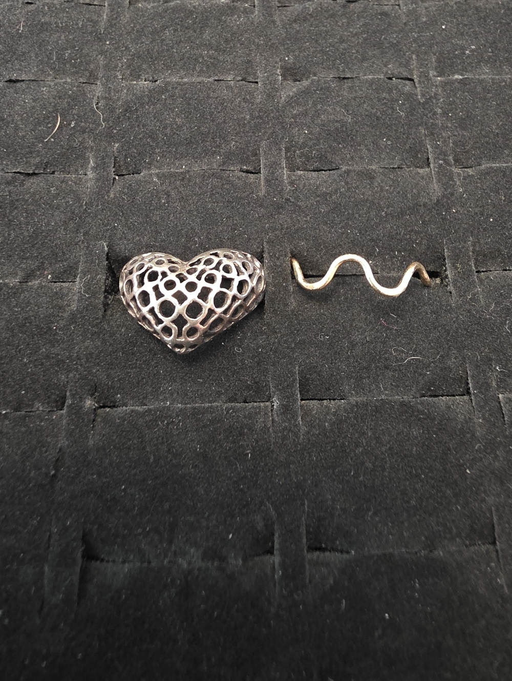 SOLD Bundle Purchase 925 Vintage Heart Filigree Ring & Gold Toned Wave Ring